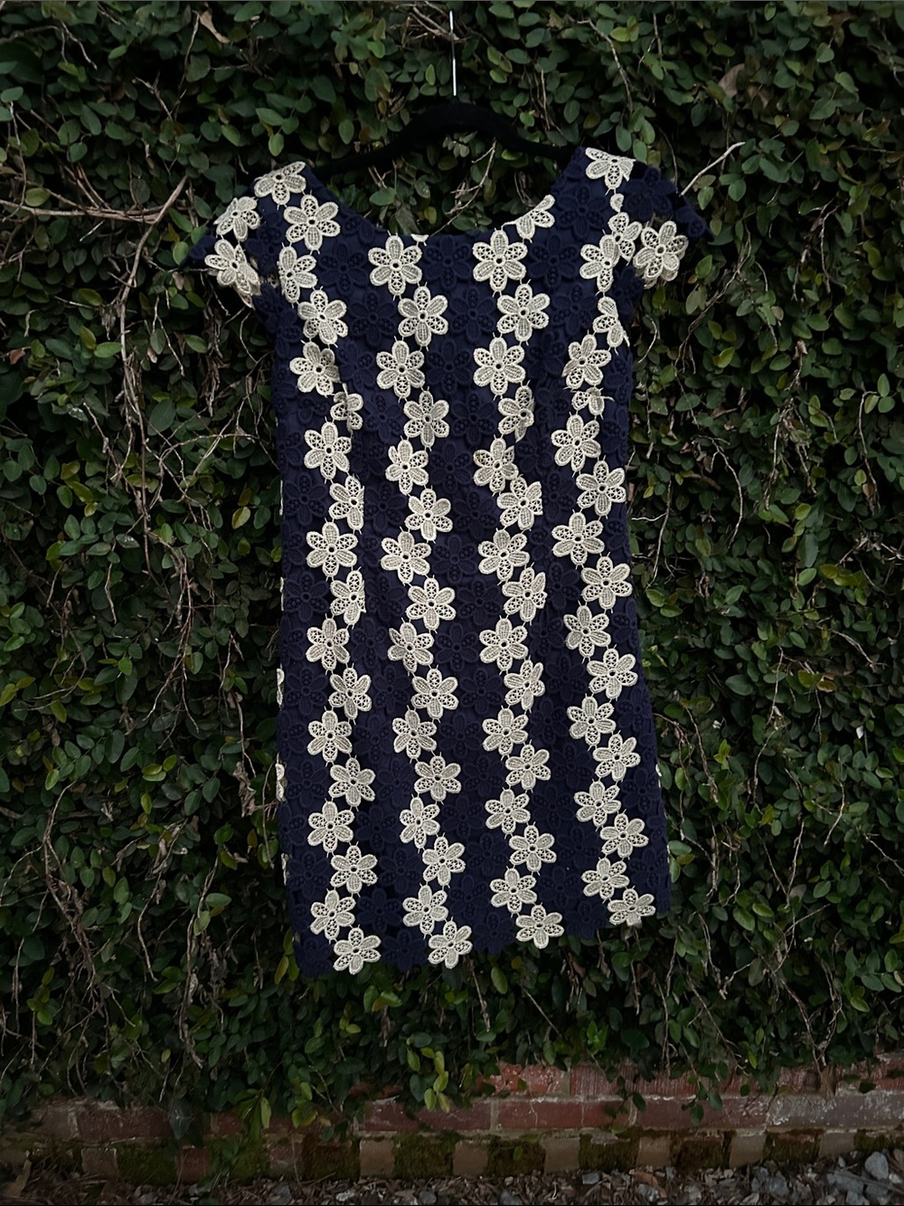 Lilly Pulitzer Navy Dress with Gold Lace Trim